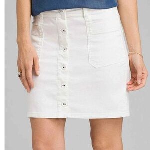 Prana Kara Skirt Organic Cotton A-Line Button Front‎ Denim white Minj Sz 10